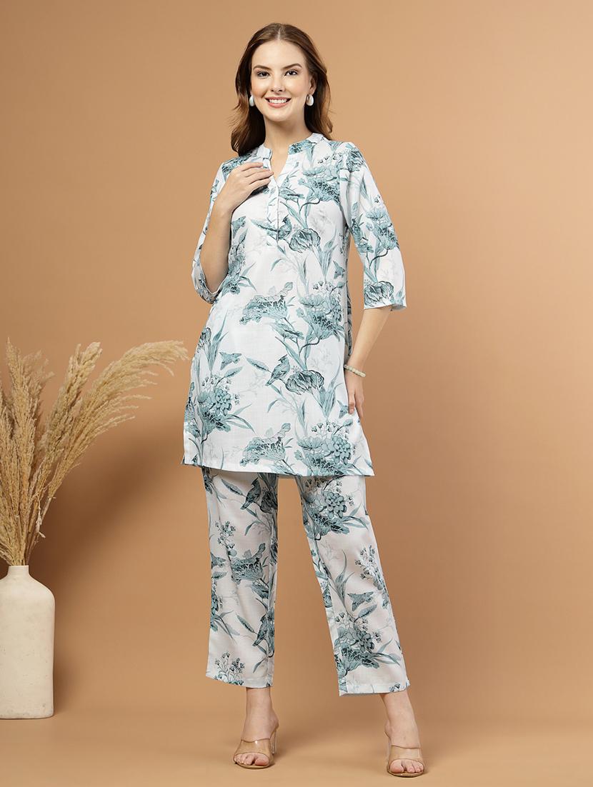 women floral three quarter sleeve ethnic co-ord set - 22031624 - Standard Image - 1