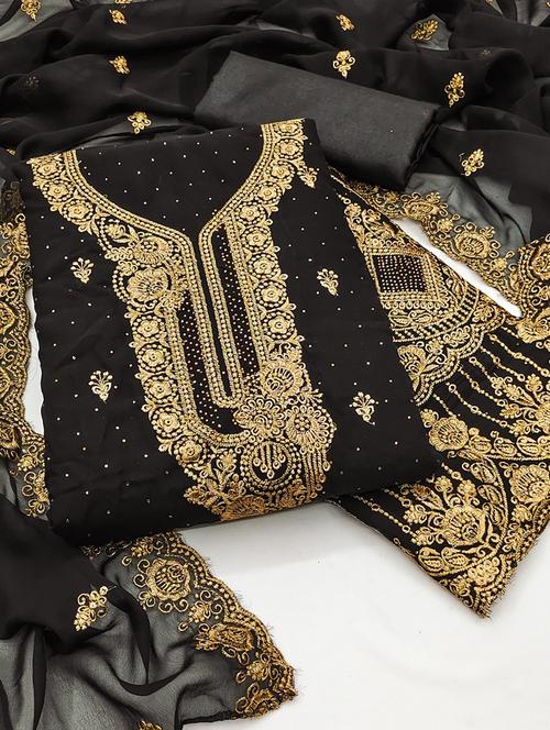 women solid with work embroidered unstitched suit set - 22031631 -  Standard Image - 0