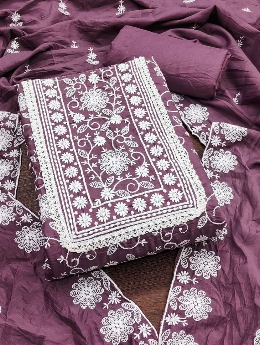 lavender cotton blend unstitched suit - 22031644 -  Standard Image - 1