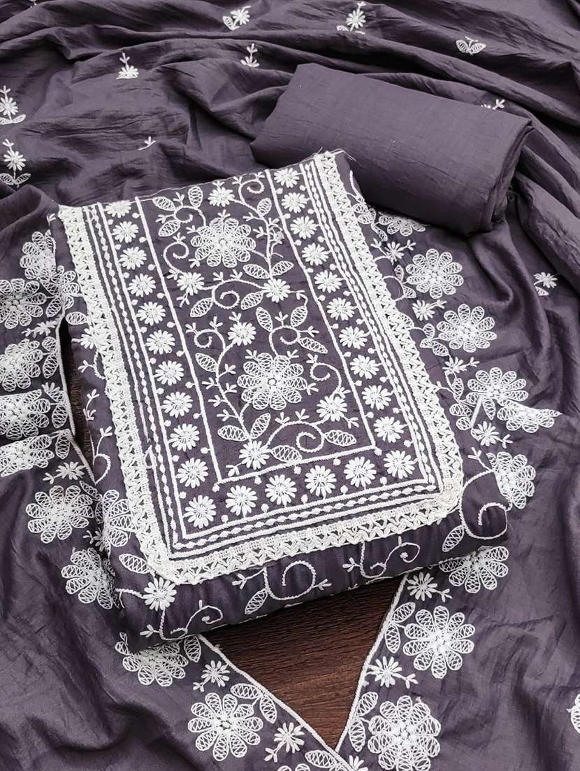 grey cotton blend unstitched suit - 22031646 -  Standard Image - 1