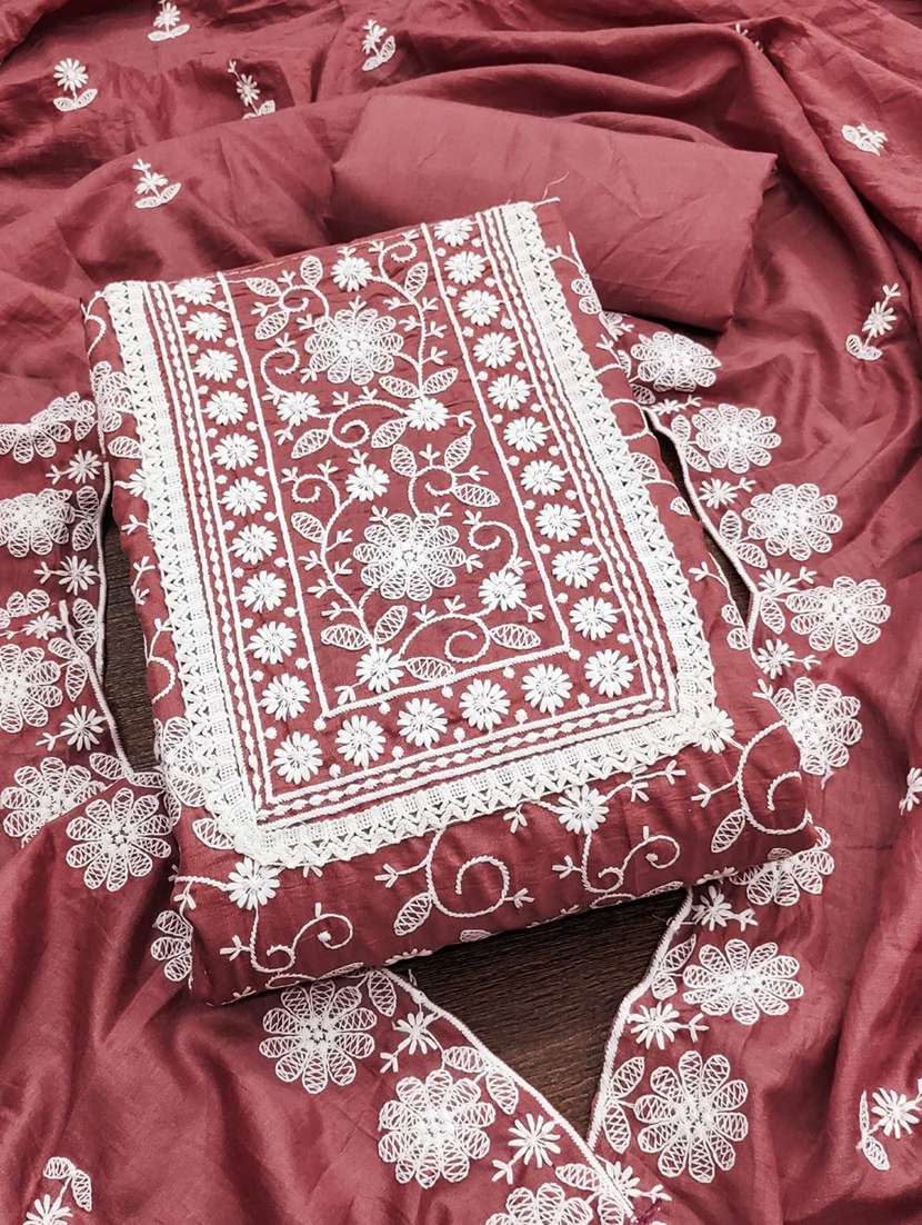 women solid with work embroidered unstitched suit set - 22031647 -  Standard Image - 1