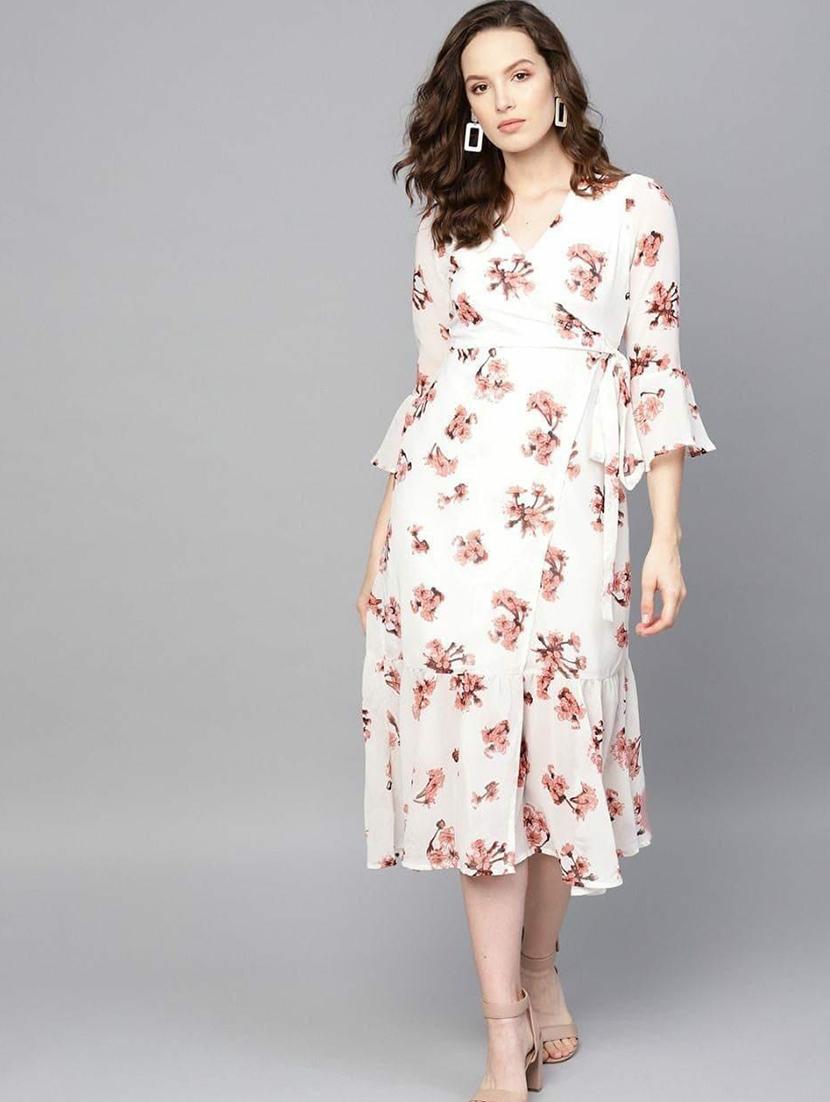 women floral print bell sleeve wrap dress - 22031649 - Standard Image - 1