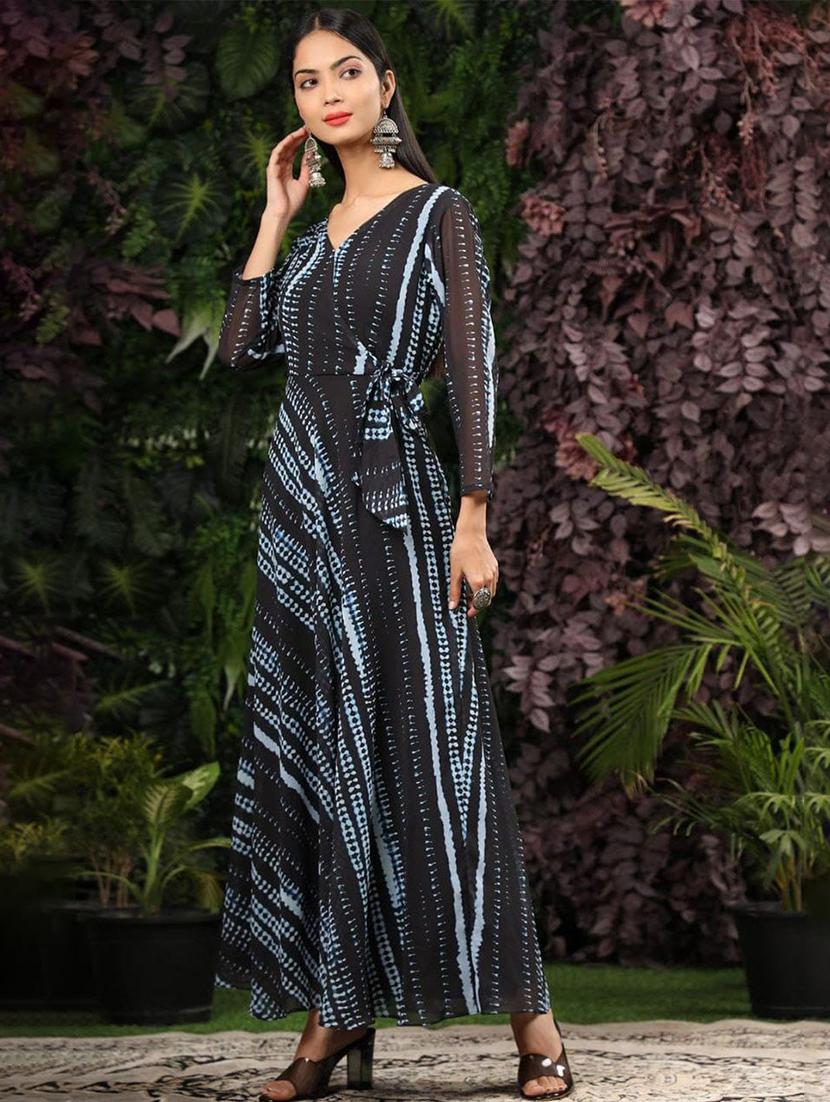 women printed long sleeve fit & flare dress - 22031650 - Standard Image - 1