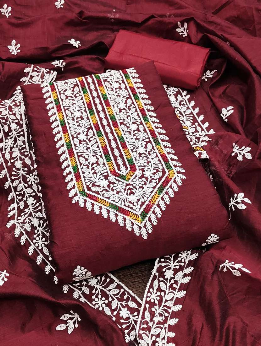 women solid with work embroidered unstitched suit set - 22031654 -  Standard Image - 1