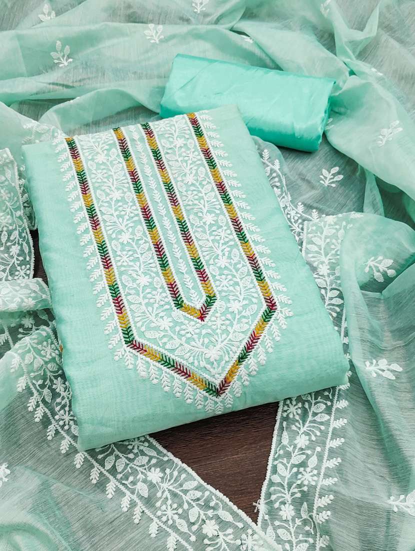 women solid with work embroidered unstitched suit set - 22031655 -  Standard Image - 1