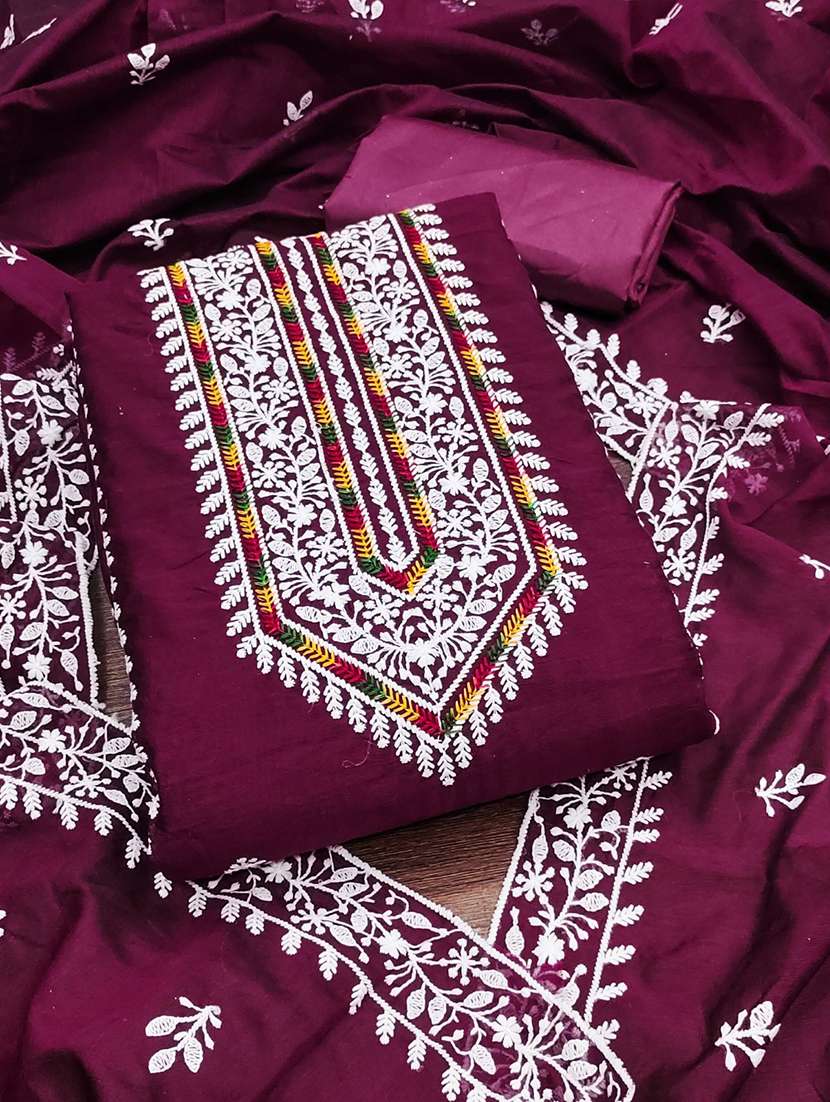 women solid with work embroidered unstitched suit set - 22031656 -  Standard Image - 1