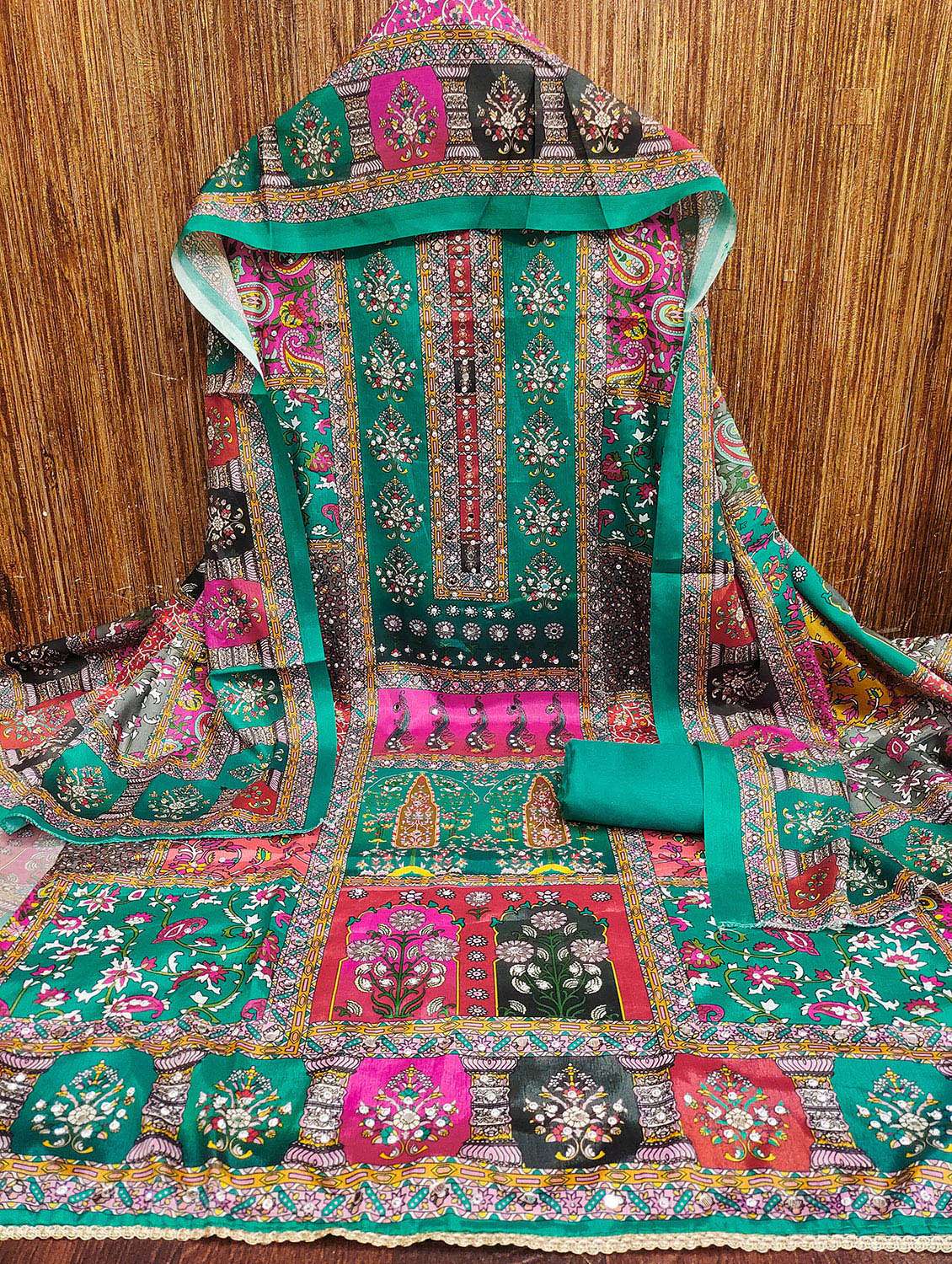 women printed sequined unstitched suit set - 22031670 -  Standard Image - 1