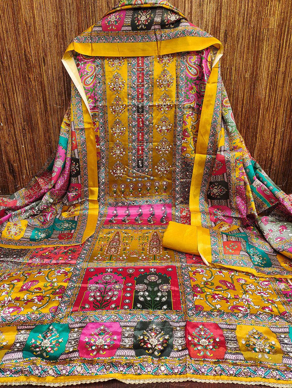 women printed sequined unstitched suit set - 22031673 -  Standard Image - 1