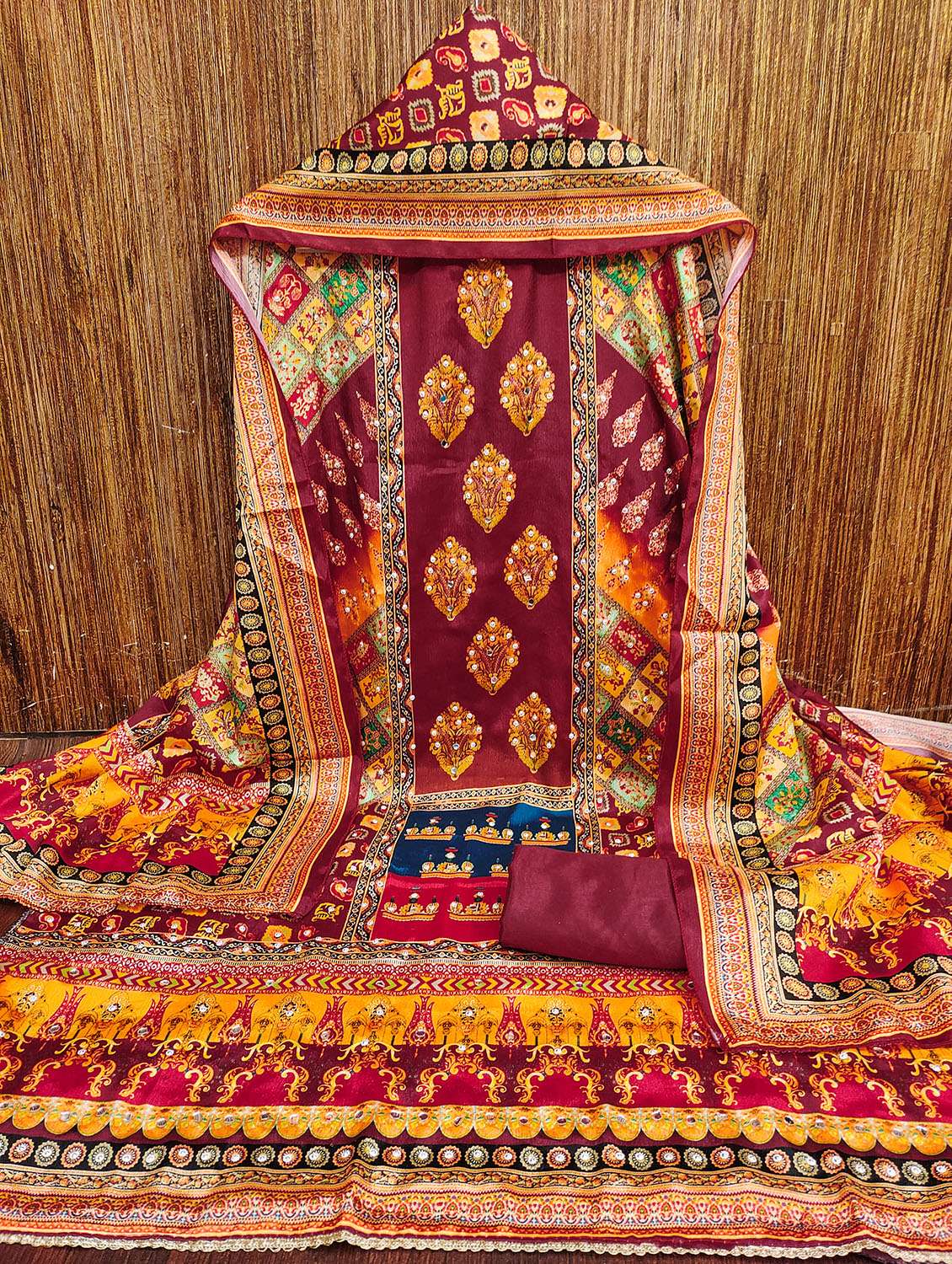 women printed sequined unstitched suit set - 22031674 -  Standard Image - 1