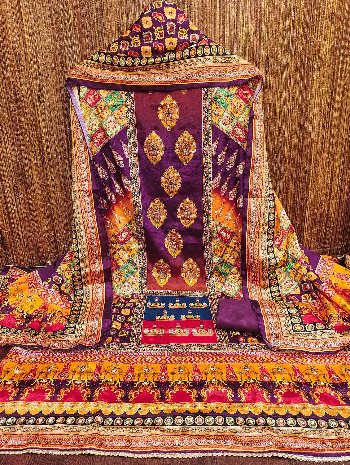 women printed sequined unstitched suit set - 22031675 -  Standard Image - 1