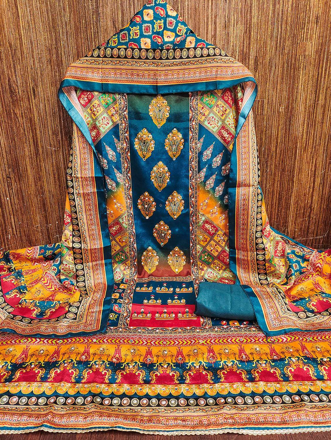 women printed sequined unstitched suit set - 22031676 -  Standard Image - 1