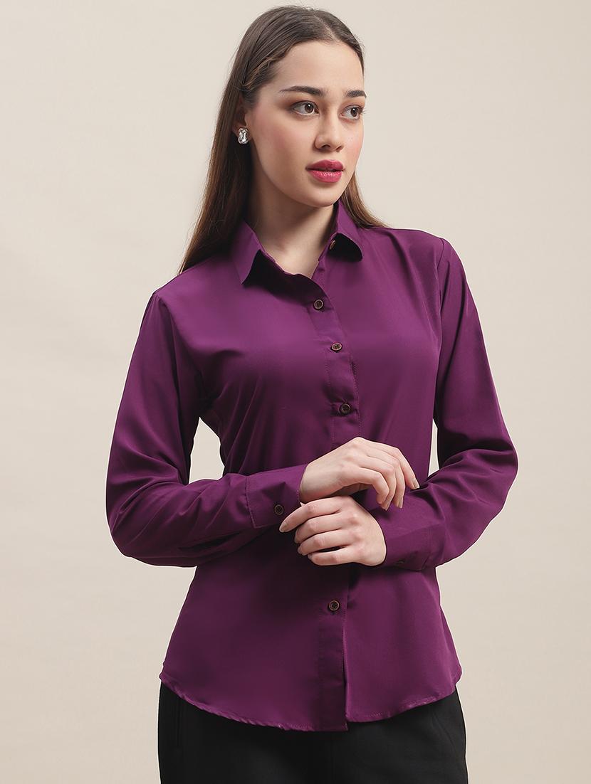 women solid collared long sleeve regular shirt - 22031686 - Standard Image - 1