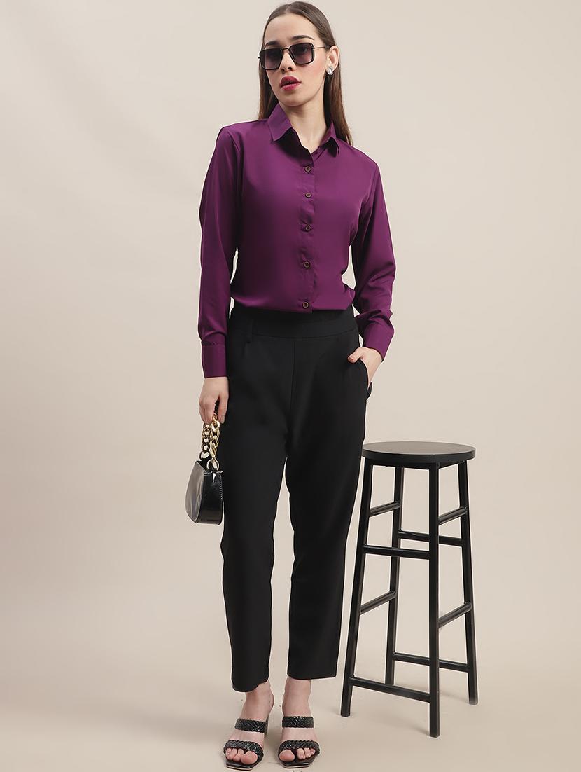 women solid collared long sleeve regular shirt - 22031686 - Standard Image - 4