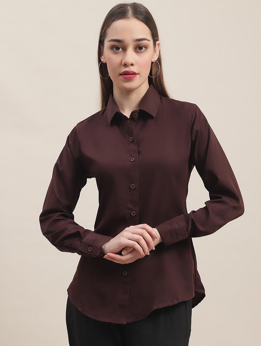 women solid collared long sleeve regular shirt - 22031687 - Standard Image - 1
