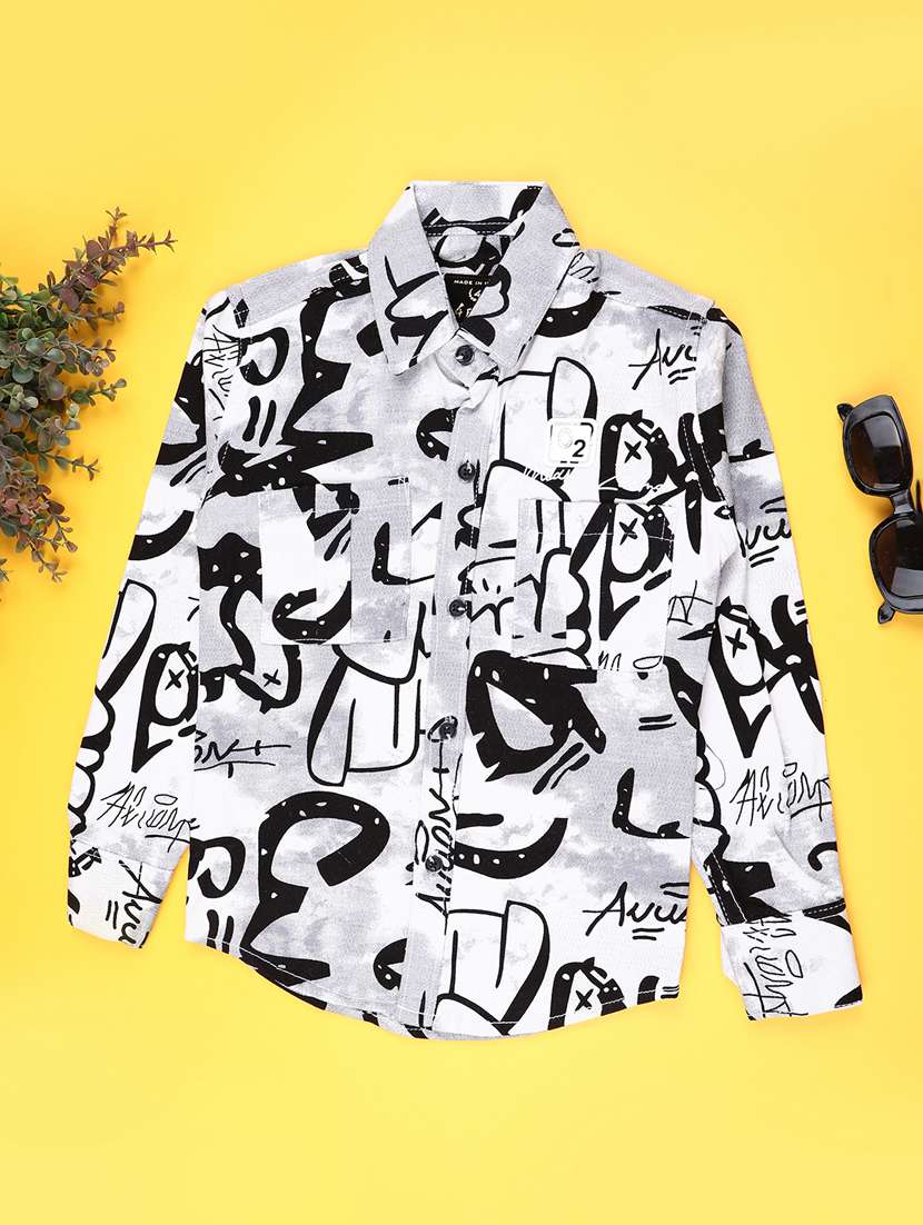 boys printed long sleeve casual shirt