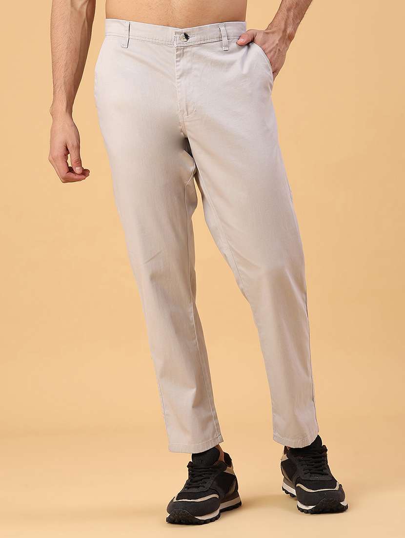 men solid mid rise casual chino