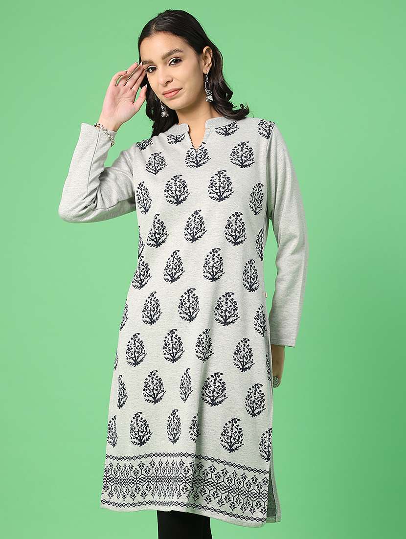 women self designed long sleeve woolen kurta