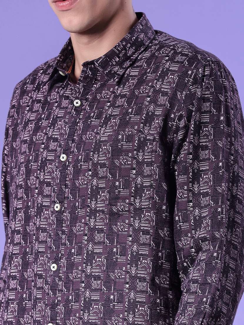 men printed long sleeve regular fit casual shirt - 22031934 -  Standard Image - 4