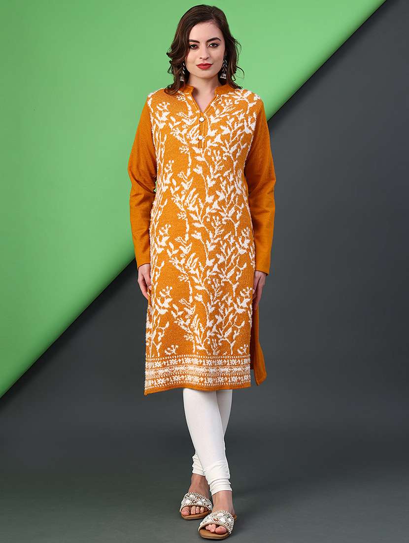 women self designed long sleeve woolen kurta