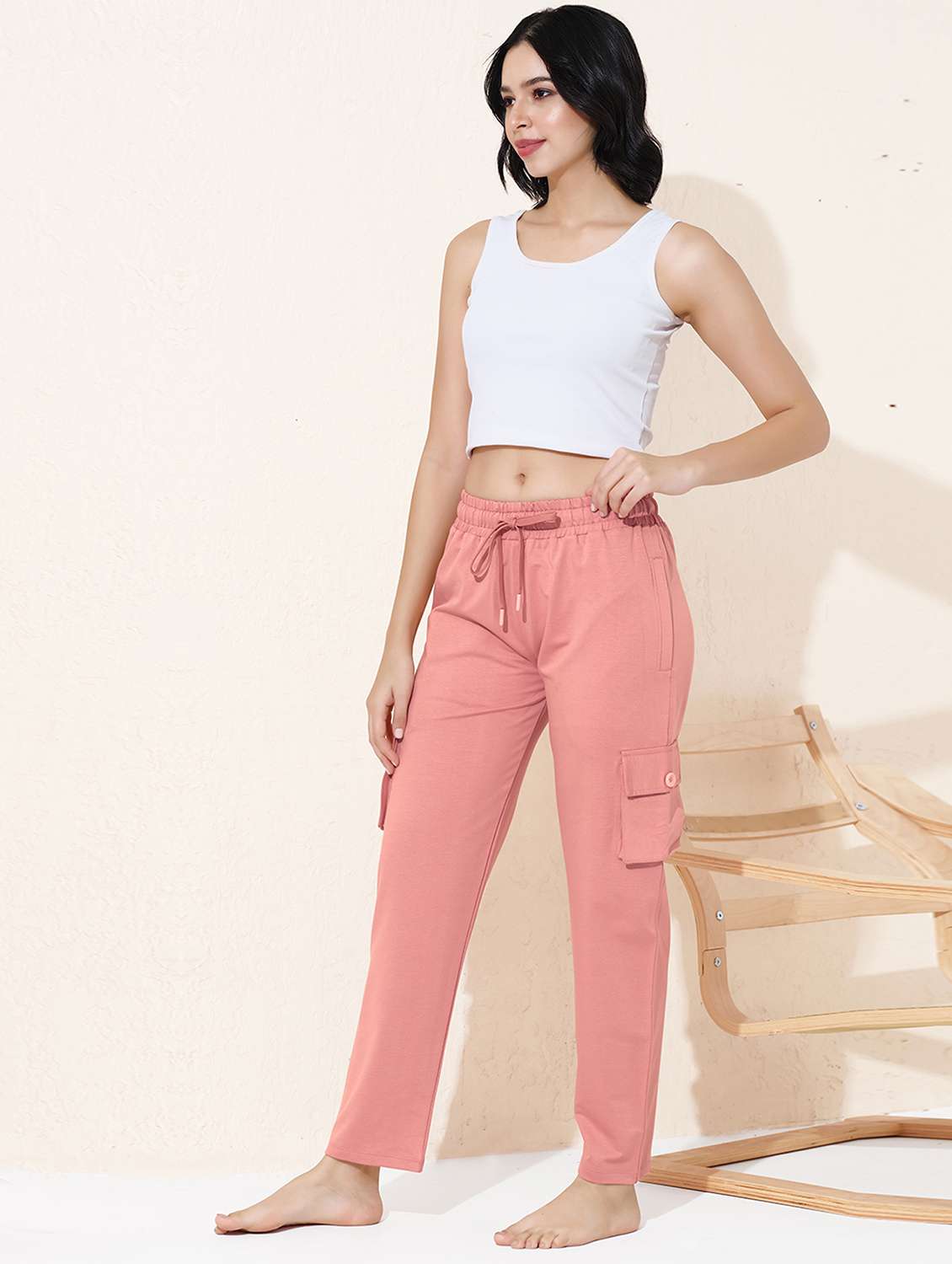 women solid mid rise regular fit cargo - 22032191 -  Standard Image - 1