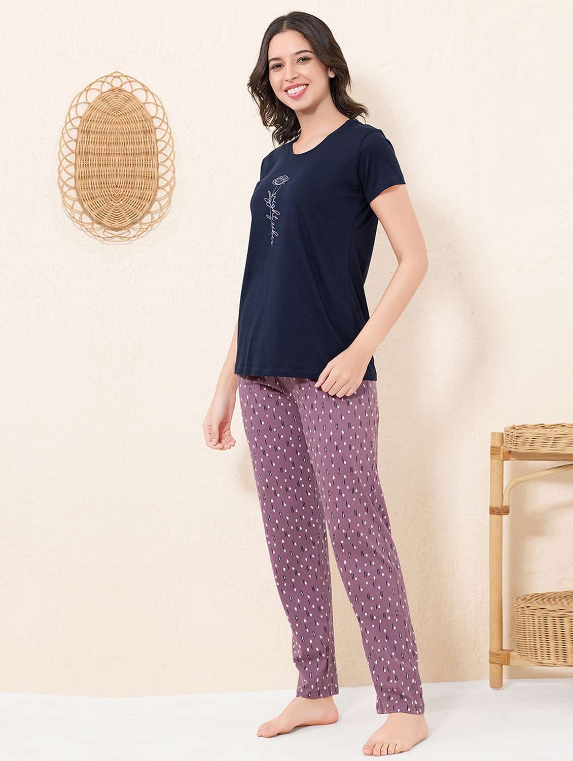 women printed nightwear pyjama set - 22032200 -  Standard Image - 1