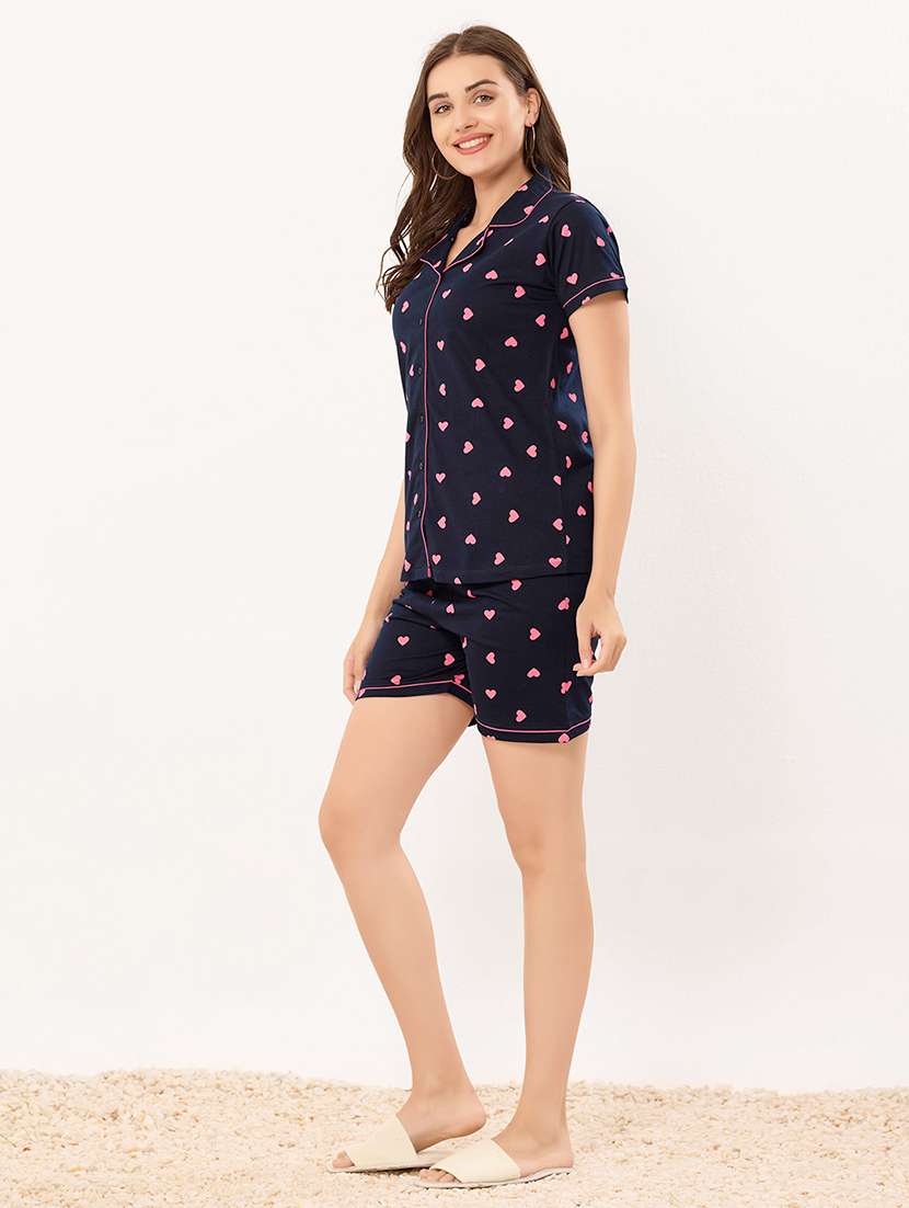 women printed nightwear shorts set - 22032215 - Standard Image - 1