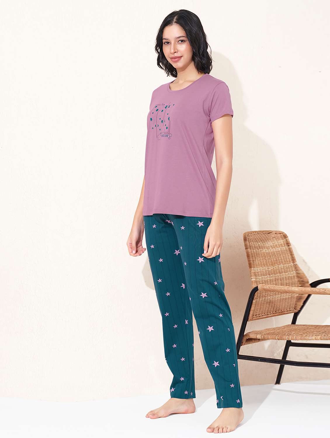 women printed nightwear pyjama set - 22032219 -  Standard Image - 1