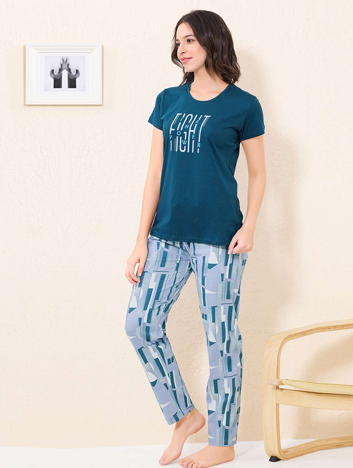 women printed nightwear pyjama set - 22032226 -  Standard Image - 1
