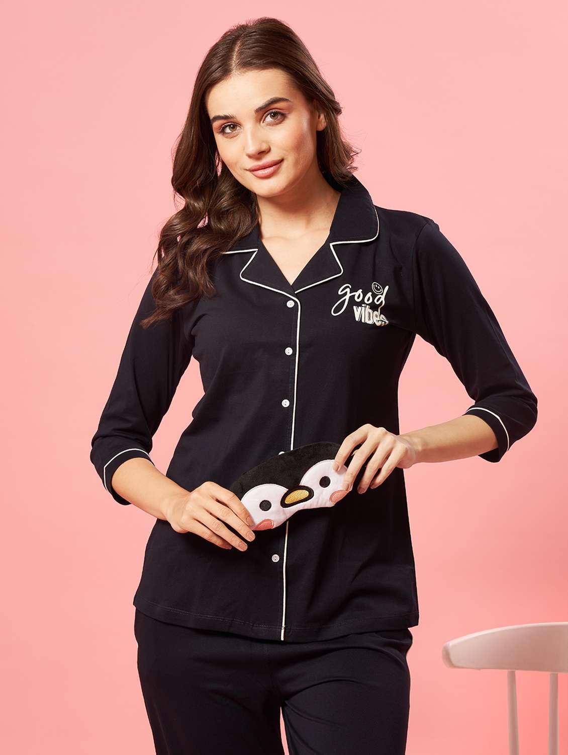 women solid short sleeve nightwear pyjama set - 22032228 -  Standard Image - 4