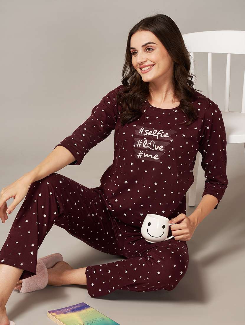 women printed nightwear pyjama set - 22032233 -  Standard Image - 1