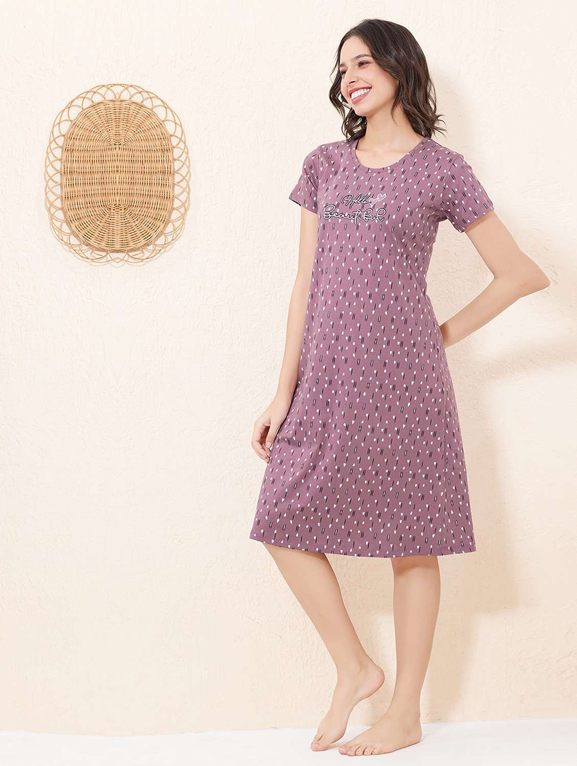 women printed short sleeve sleepshirt - 22032236 -  Standard Image - 1