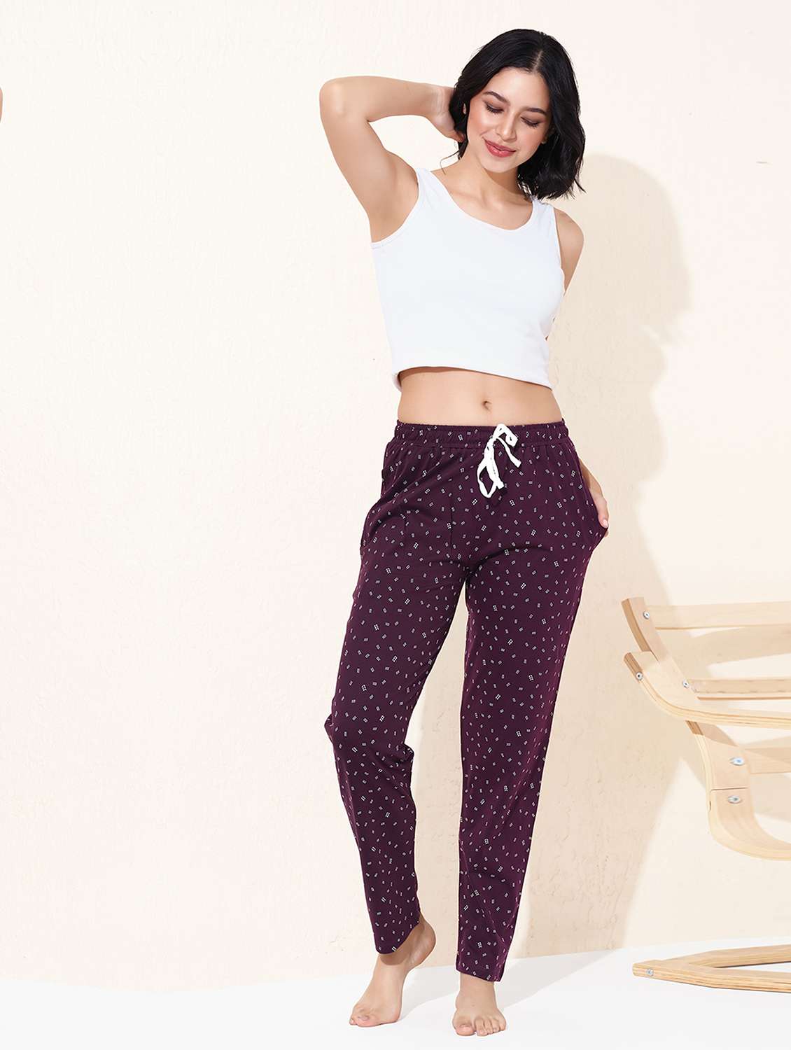 women printed mid rise lounge wear pajama