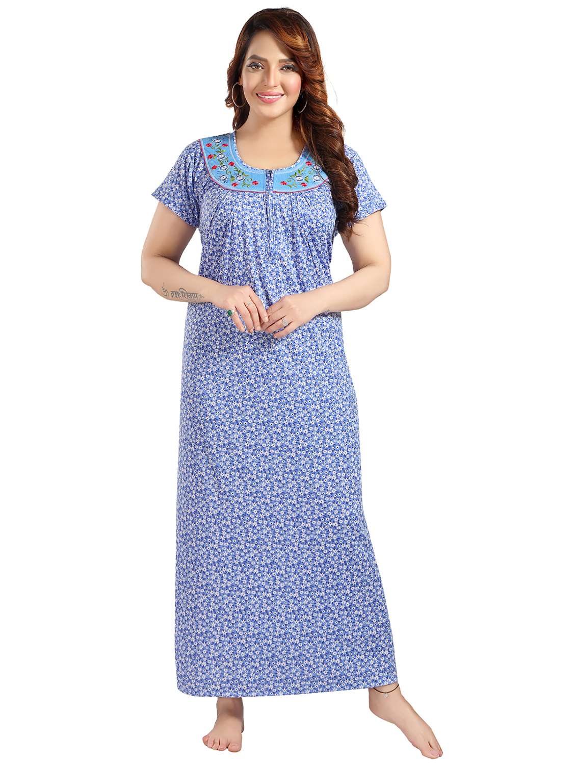 women printed short sleeve nighty - 22032242 -  Standard Image - 1