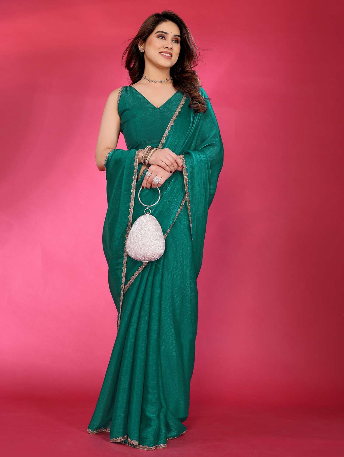 women solid with bordered embellished saree with blouse - 22032251 -  Standard Image - 1