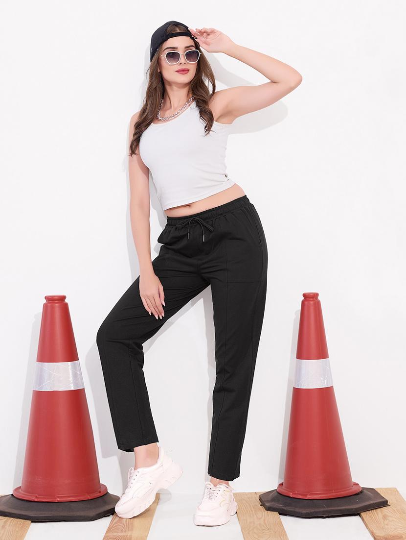 women black solid mid rise track pant - 22033316 - Standard Image - 1