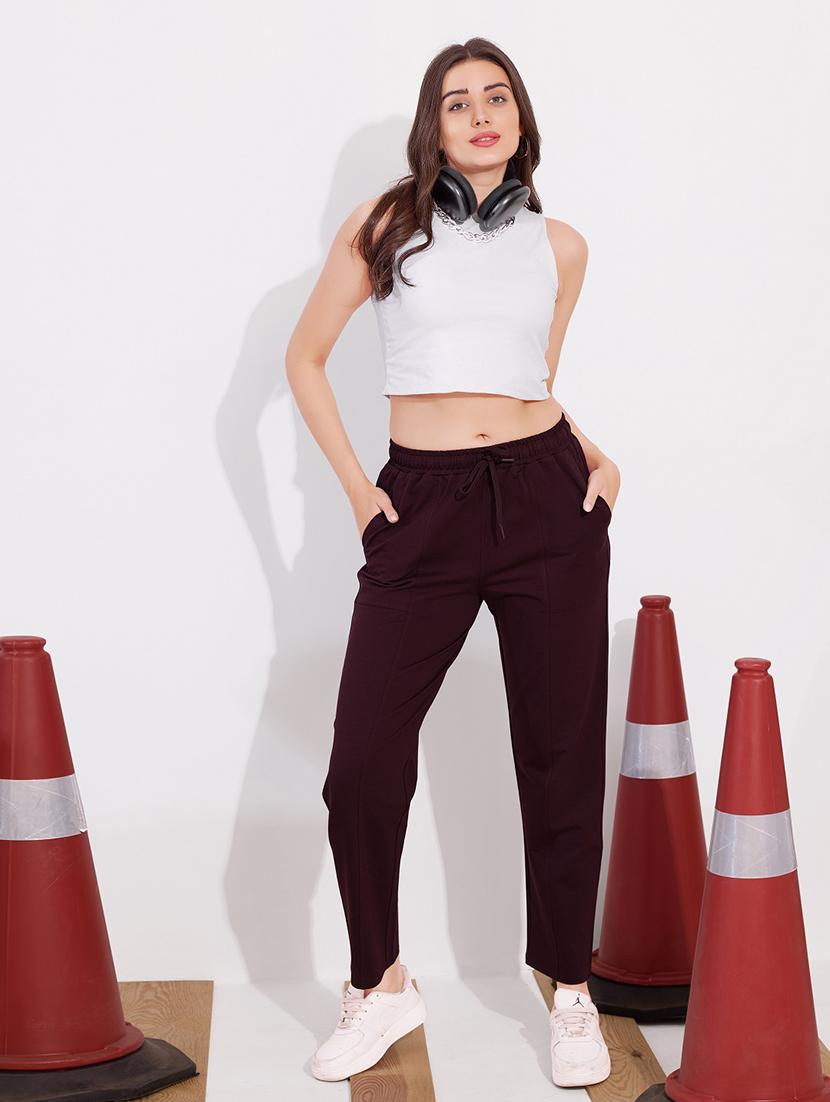 women maroon solid mid rise track pant - 22033317 - Standard Image - 1