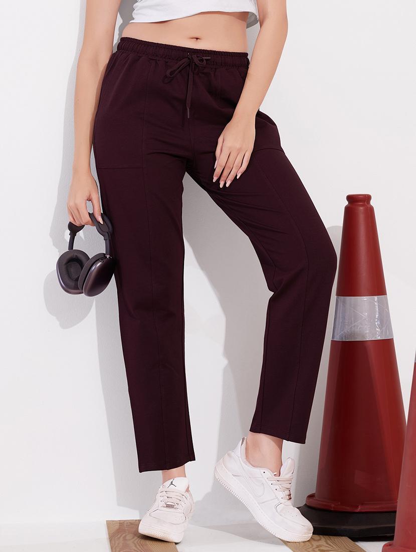 women maroon solid mid rise track pant - 22033317 - Standard Image - 4