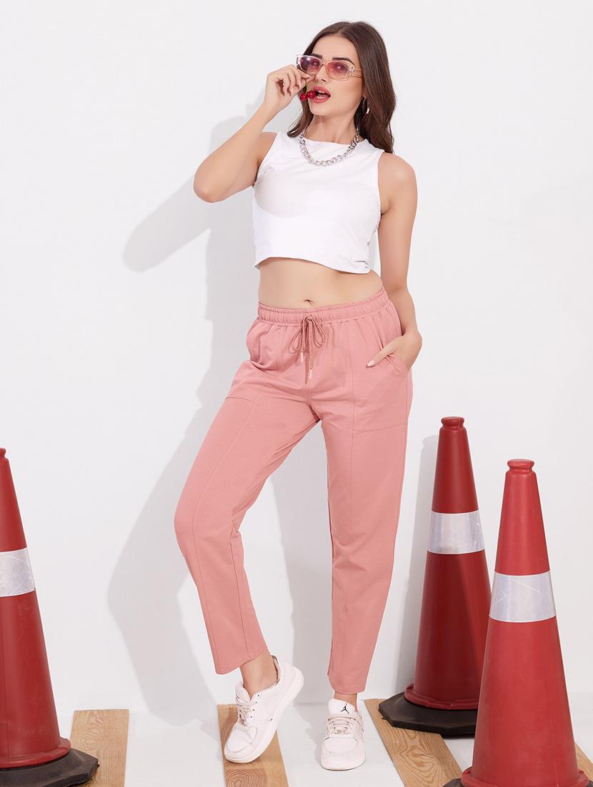 women peach solid mid rise track pant - 22033318 -  Standard Image - 1