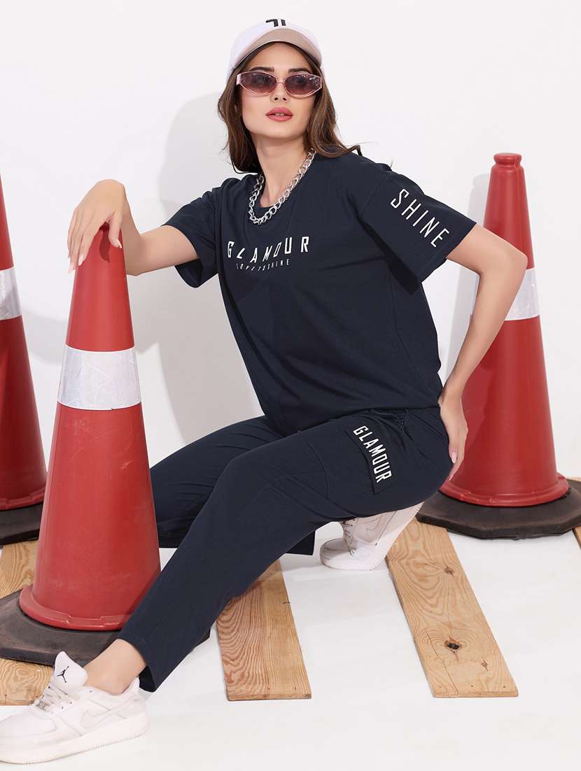 women printed relaxed fit t-shirt and trouser co-ord set - 22033329 -  Standard Image - 1