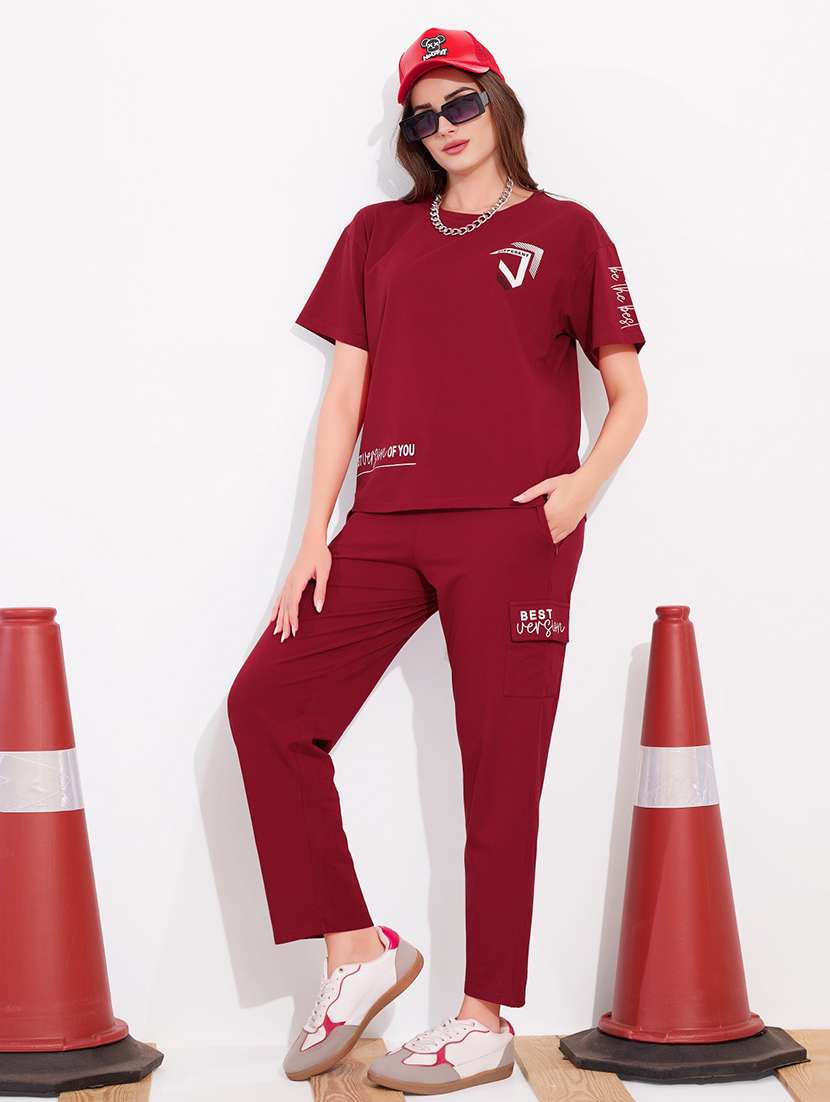 women printed relaxed fit t-shirt and trouser co-ord set - 22033331 -  Standard Image - 1