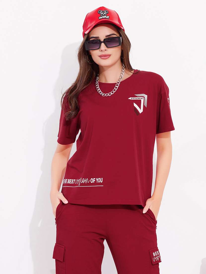 women printed relaxed fit t-shirt and trouser co-ord set - 22033331 -  Standard Image - 4