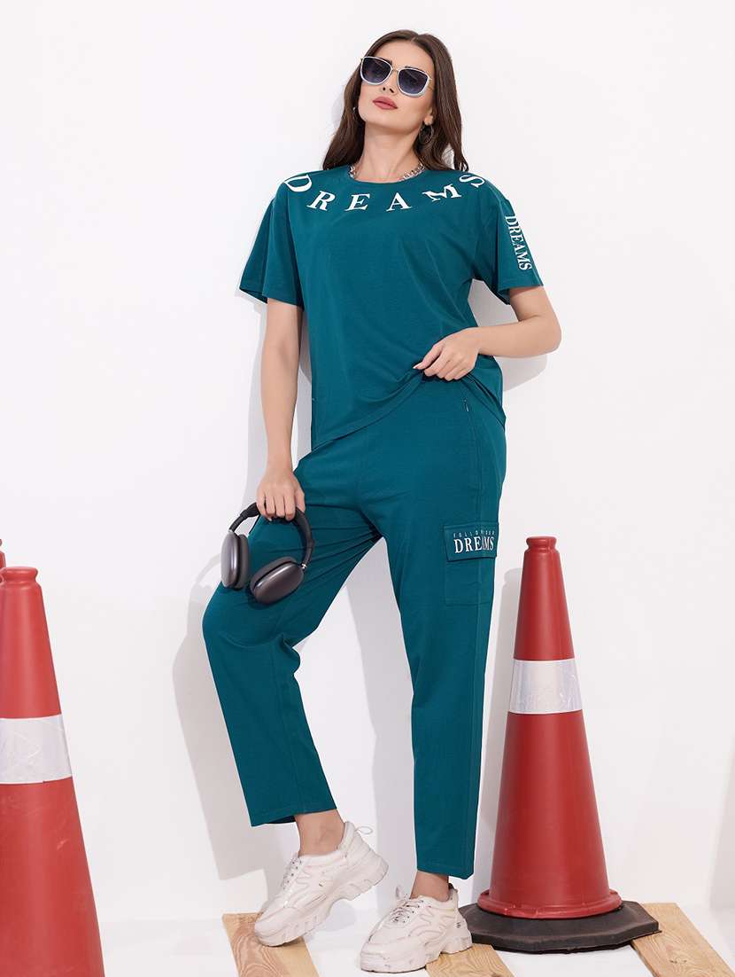 women printed relaxed fit t-shirt and trouser co-ord set - 22033333 -  Standard Image - 1