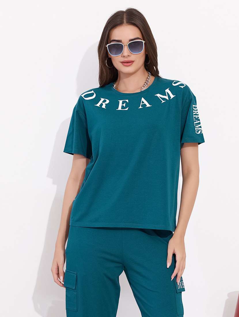 women printed relaxed fit t-shirt and trouser co-ord set - 22033333 -  Standard Image - 4