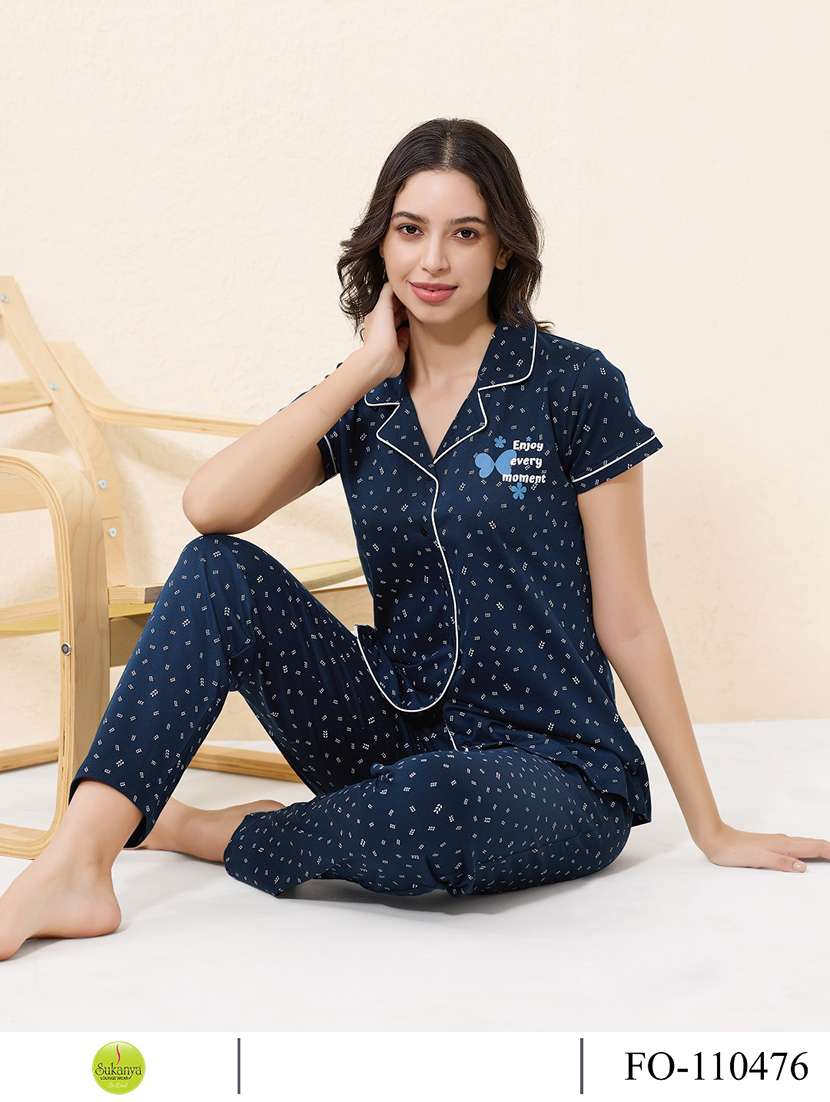 women printed nightwear pyjama set - 22033342 -  Standard Image - 1