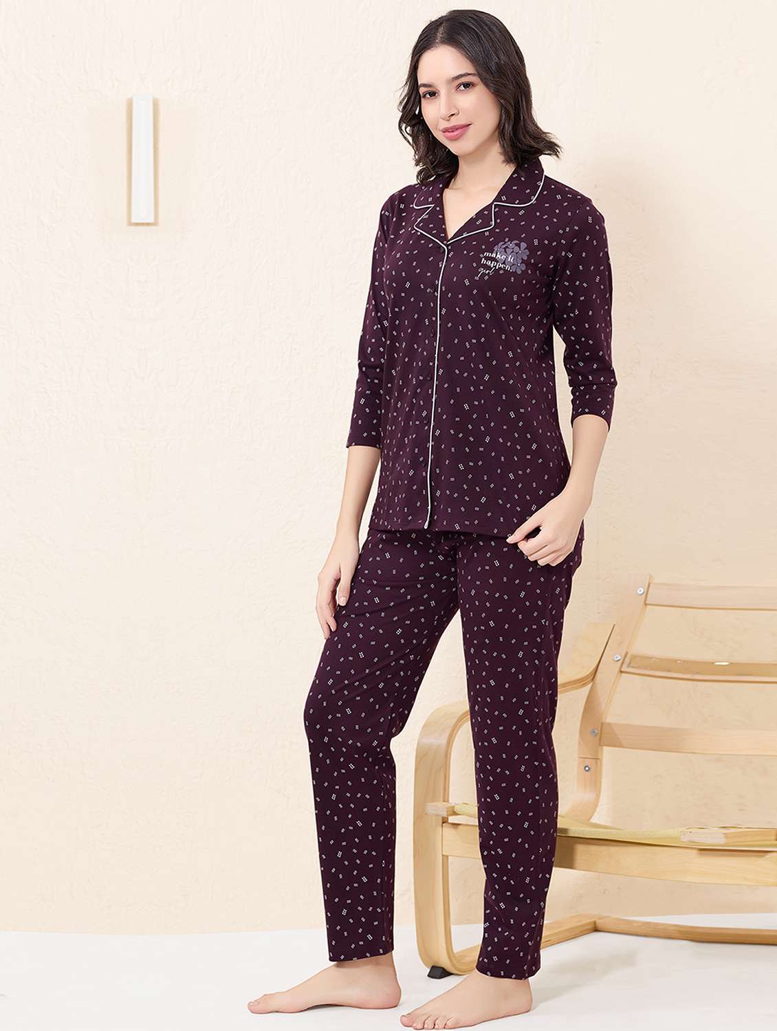 women printed nightwear pyjama set - 22033344 -  Standard Image - 1