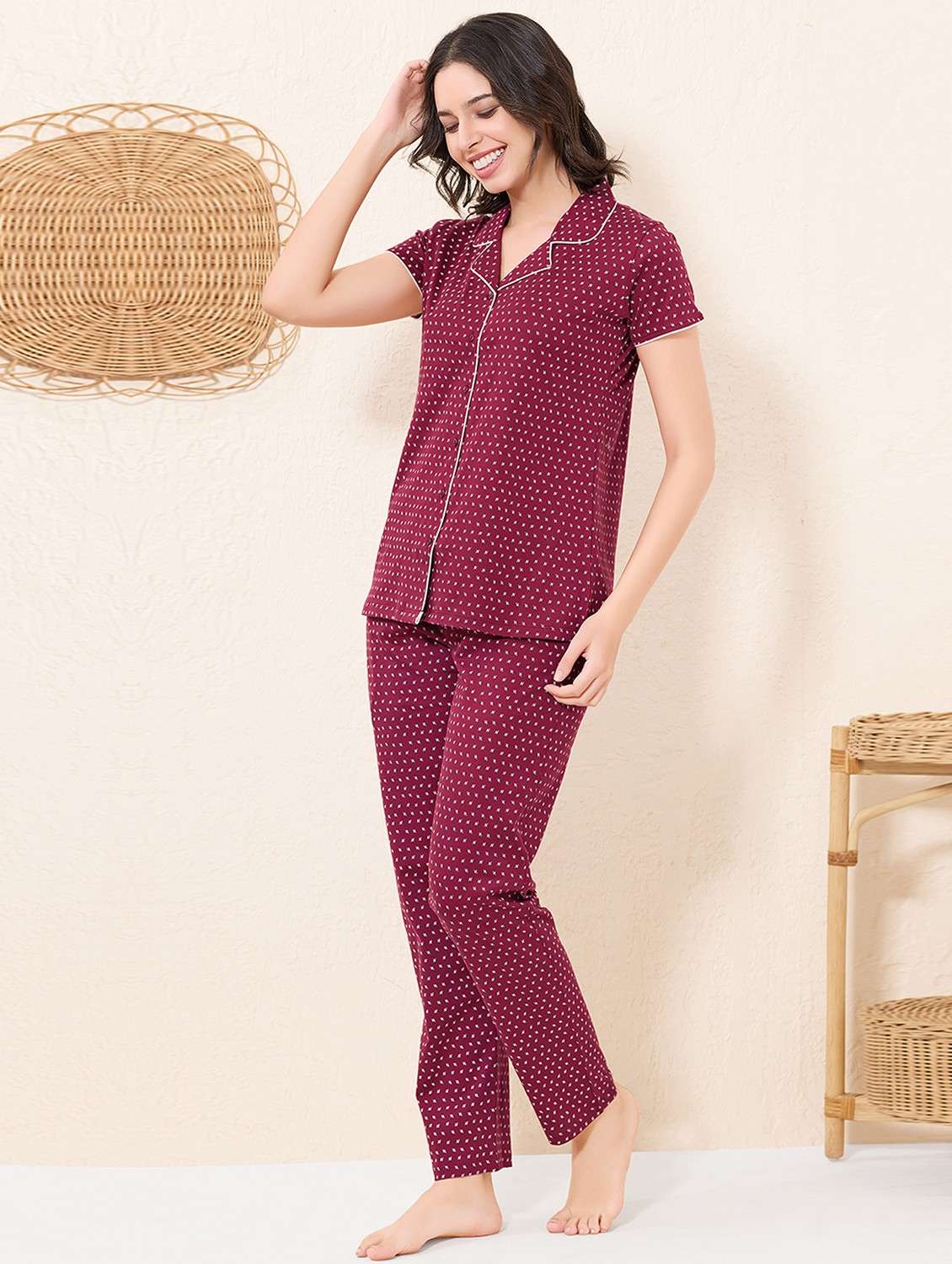 women printed nightwear pyjama set - 22033345 -  Standard Image - 1