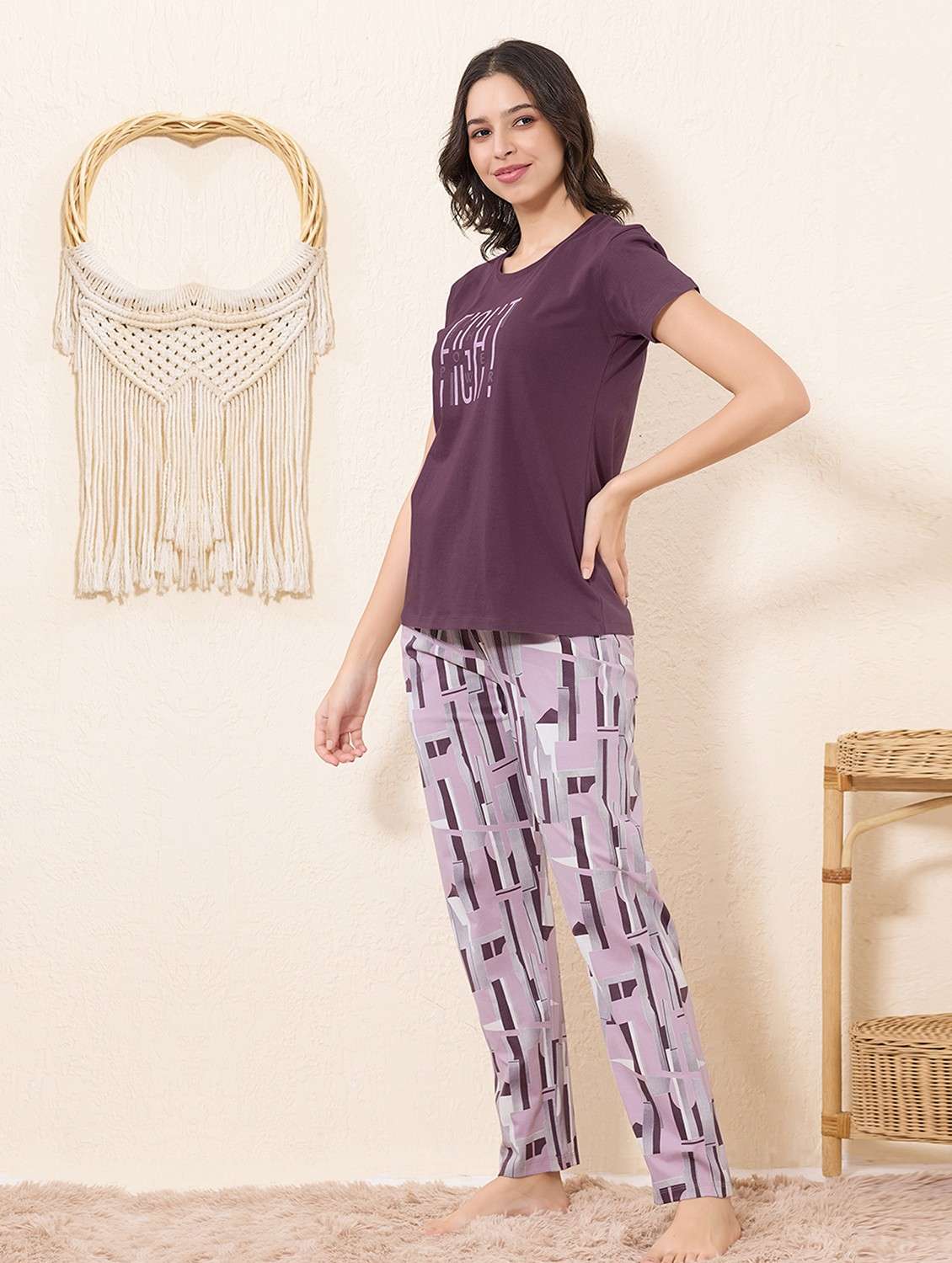 women printed nightwear pyjama set - 22033347 -  Standard Image - 1