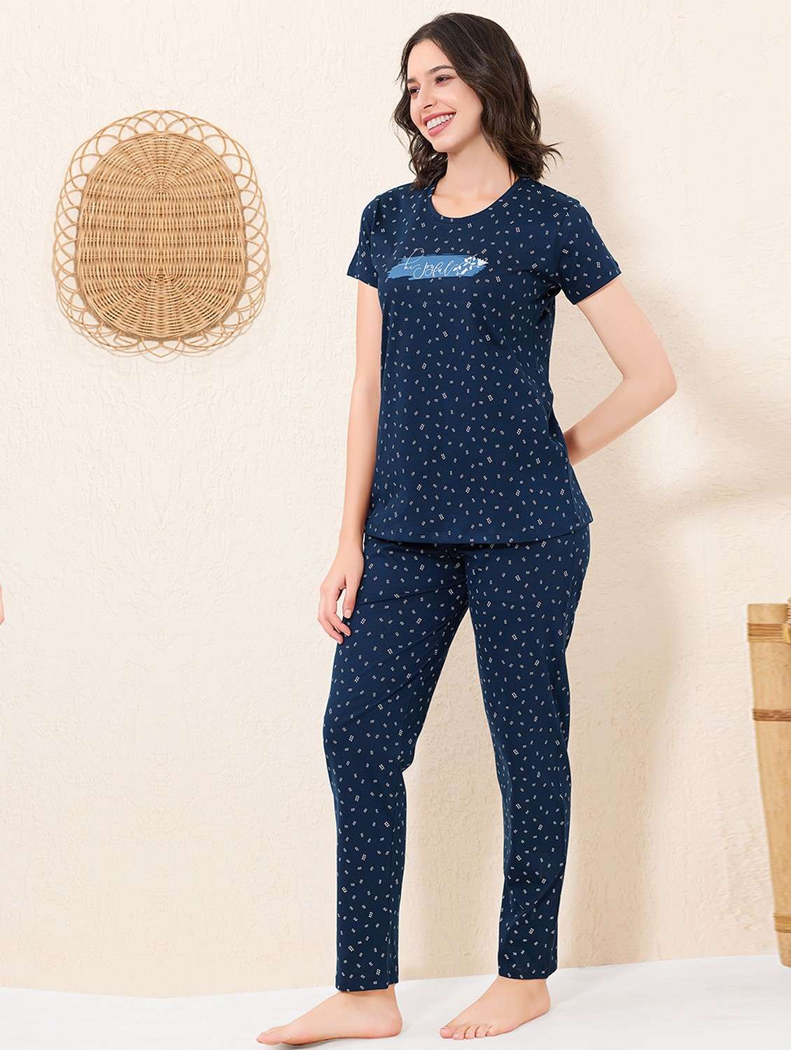 women printed nightwear pyjama set - 22033350 -  Standard Image - 1