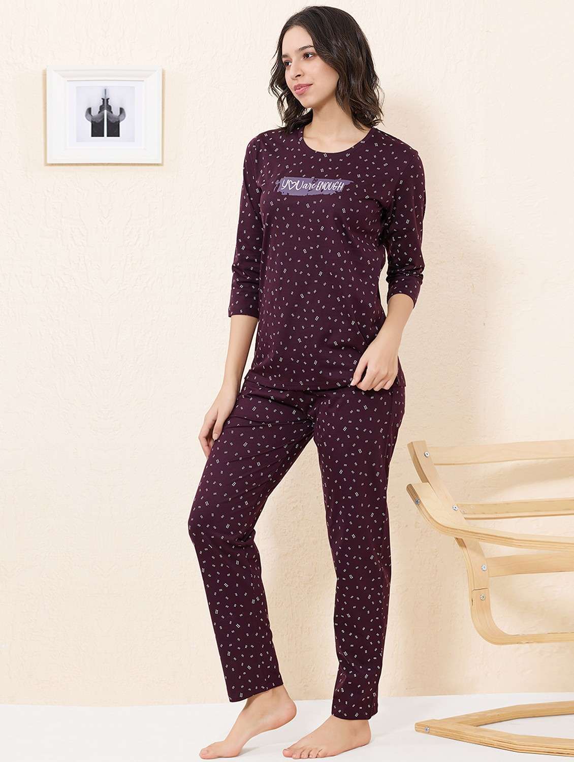 women printed nightwear pyjama set - 22033352 -  Standard Image - 1