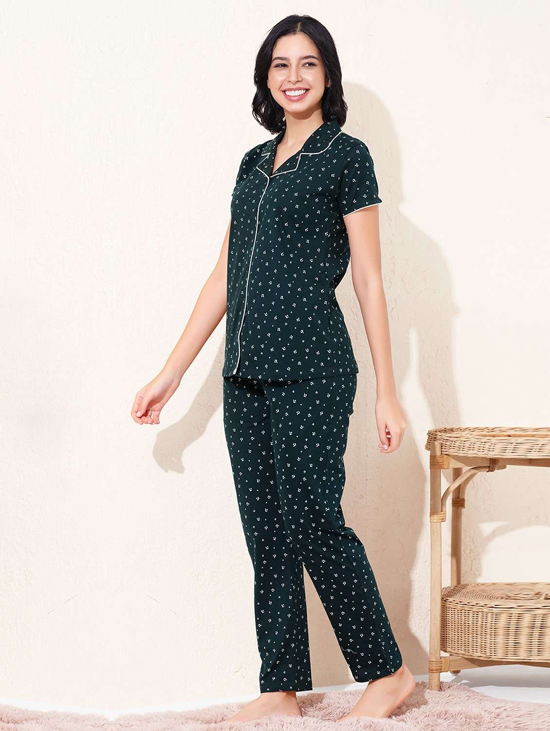 women printed nightwear pyjama set - 22033359 -  Standard Image - 1